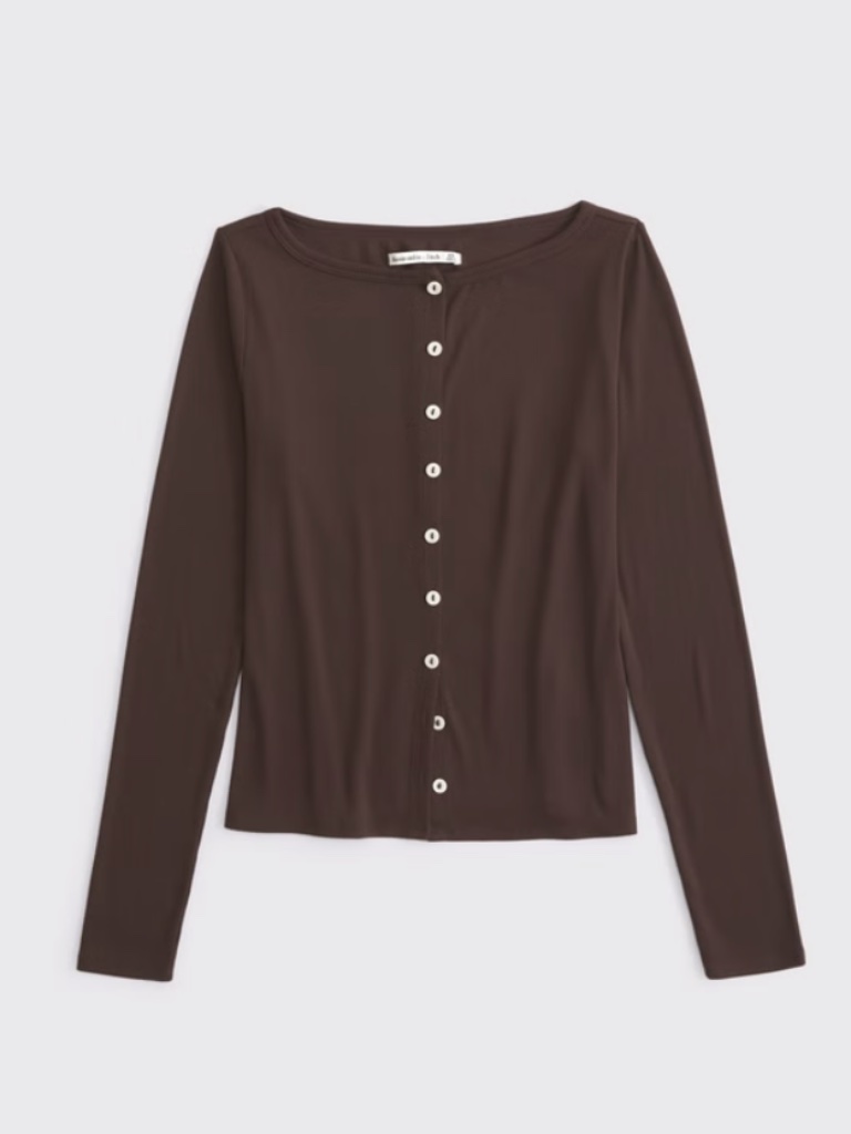 Abercrombie Long-Sleeve Slash Button-Through Top- L